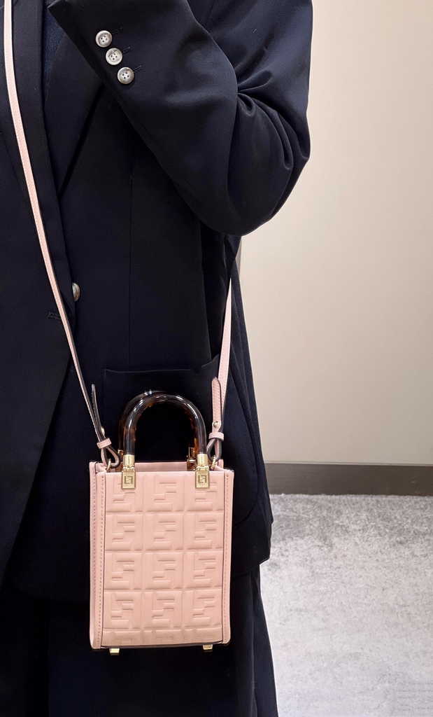 Fendi Mini Sunshine Shopper 8BS051 pink leather mini-bag with FF motif