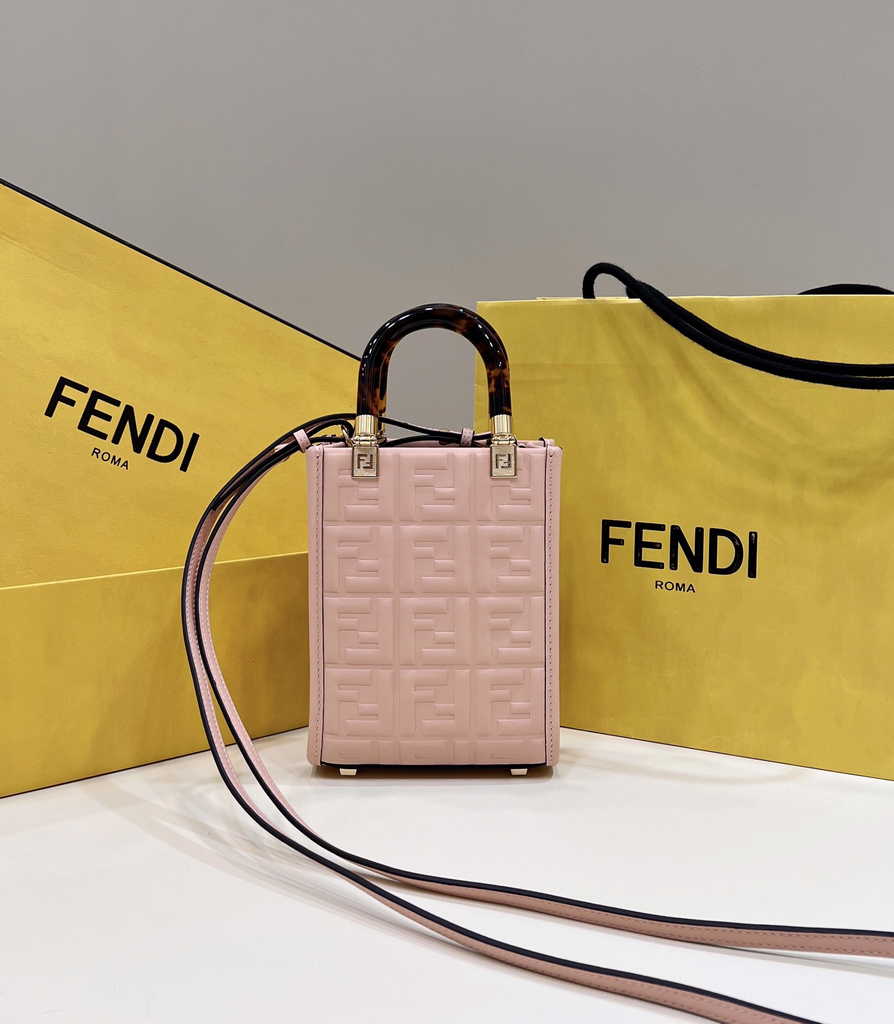 Fendi Mini Sunshine Shopper 8BS051 pink leather mini-bag with FF motif
