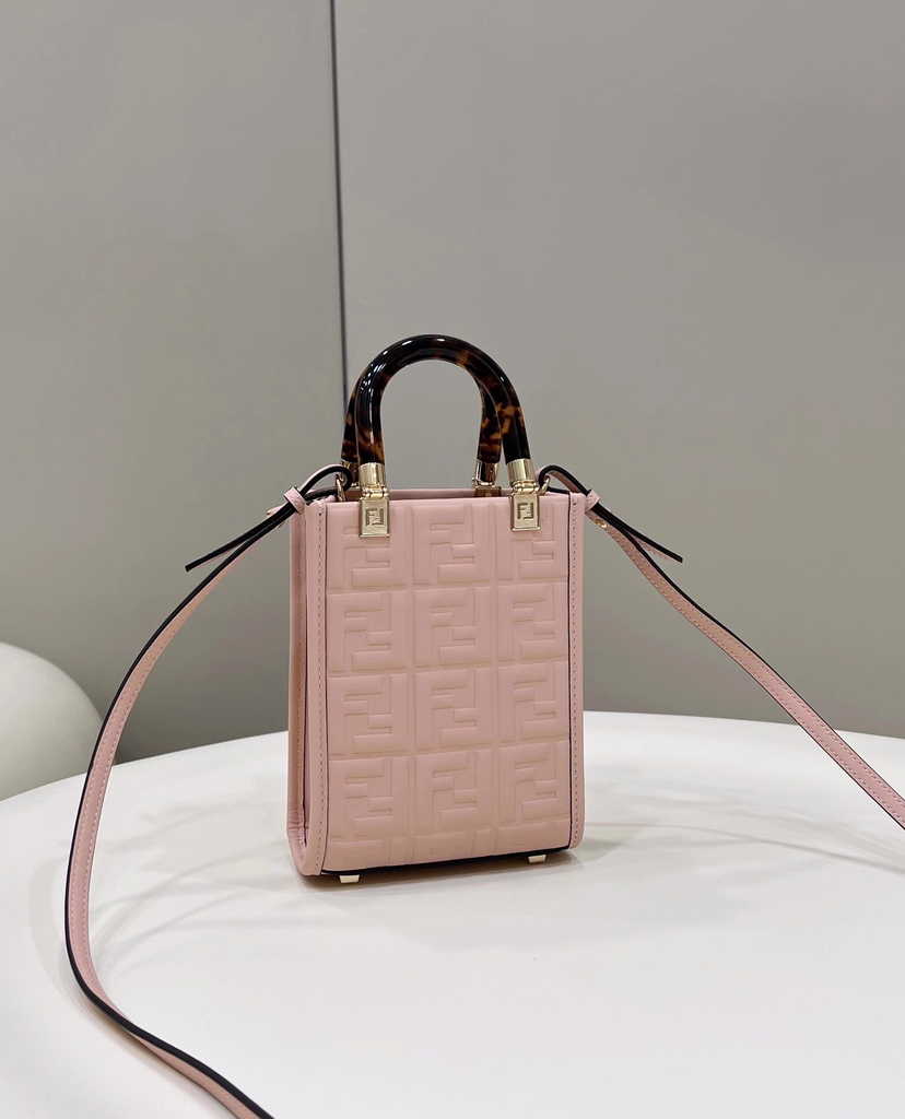 Fendi Mini Sunshine Shopper 8BS051 pink leather mini-bag with FF motif