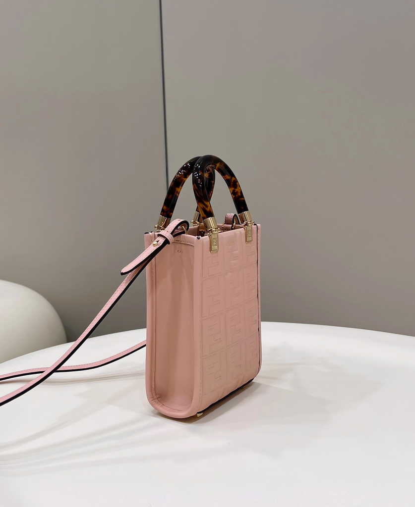 Fendi Mini Sunshine Shopper 8BS051 pink leather mini-bag with FF motif