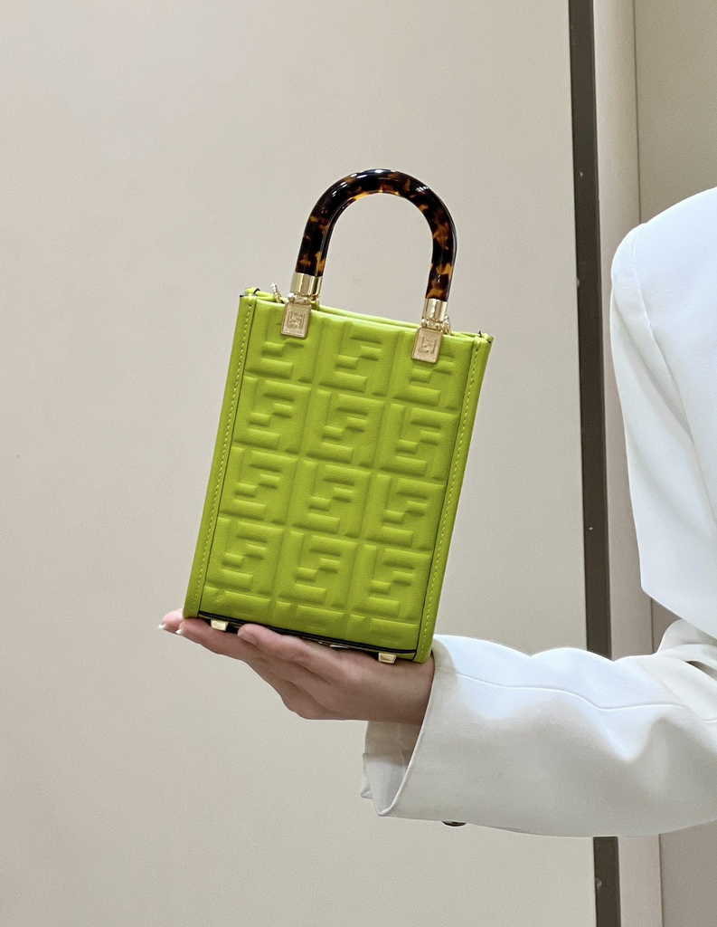 Fendi Mini Sunshine Shopper 8BS051 green leather mini-bag with FF motif
