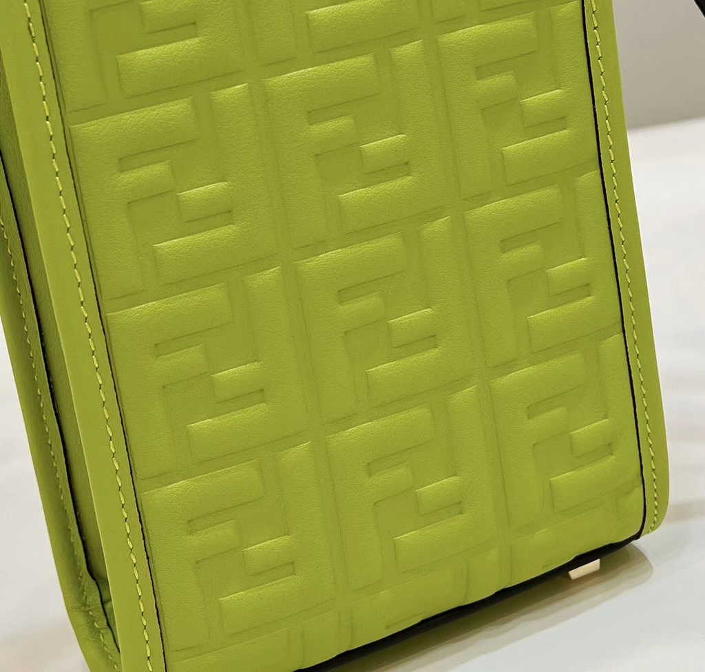 Fendi Mini Sunshine Shopper 8BS051 green leather mini-bag with FF motif