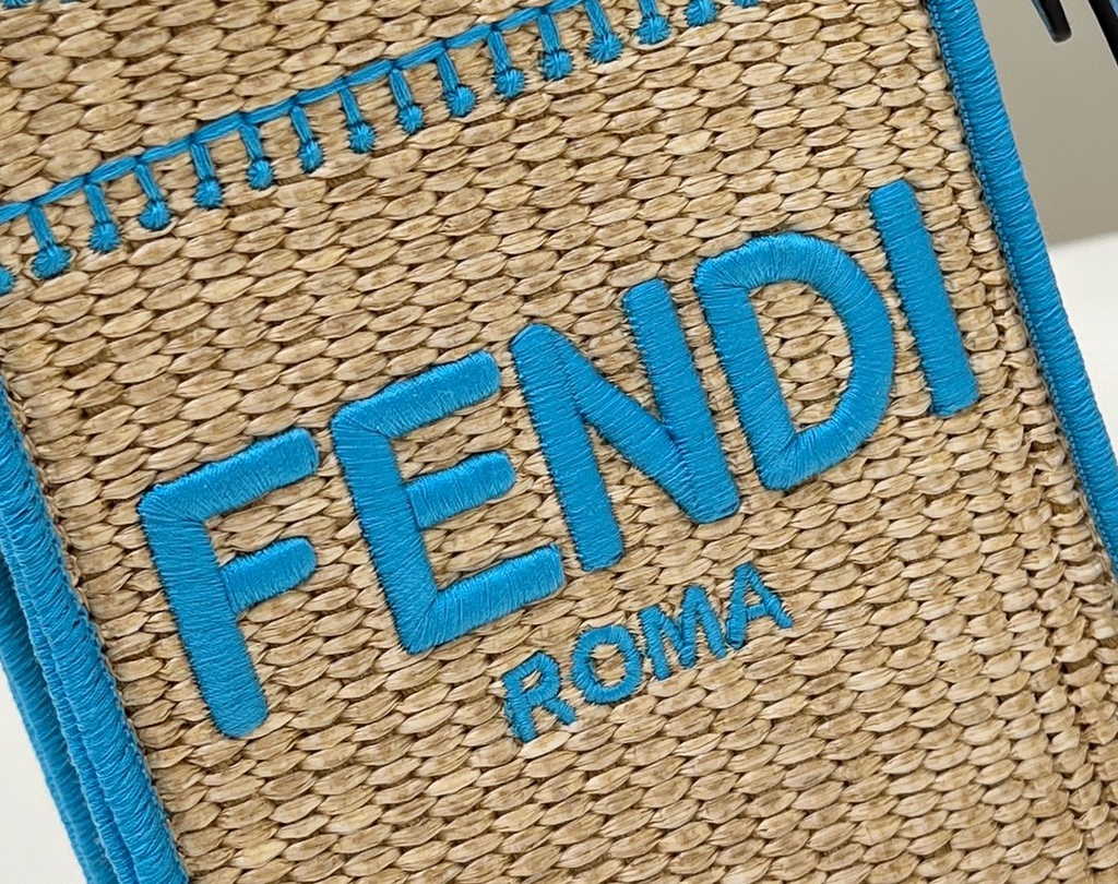 Fendi Mini Sunshine Shopper Blue Natural straw mini-bag 8BS051