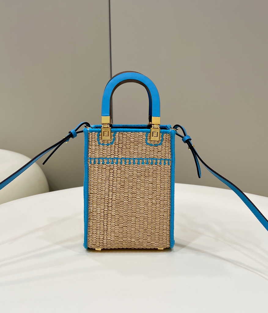 Fendi Mini Sunshine Shopper Blue Natural straw mini-bag 8BS051