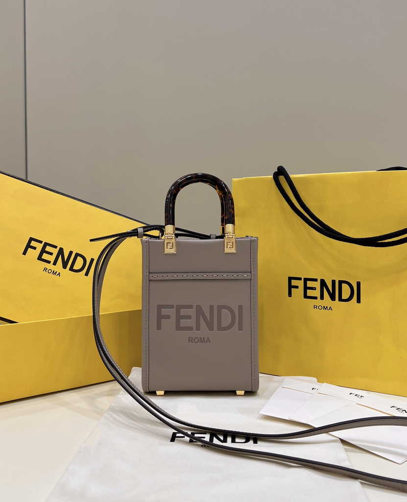 Fendi Mini Sunshine Shopper gray leather mini-bag 8BS051