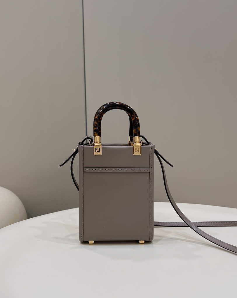 Fendi Mini Sunshine Shopper gray leather mini-bag 8BS051