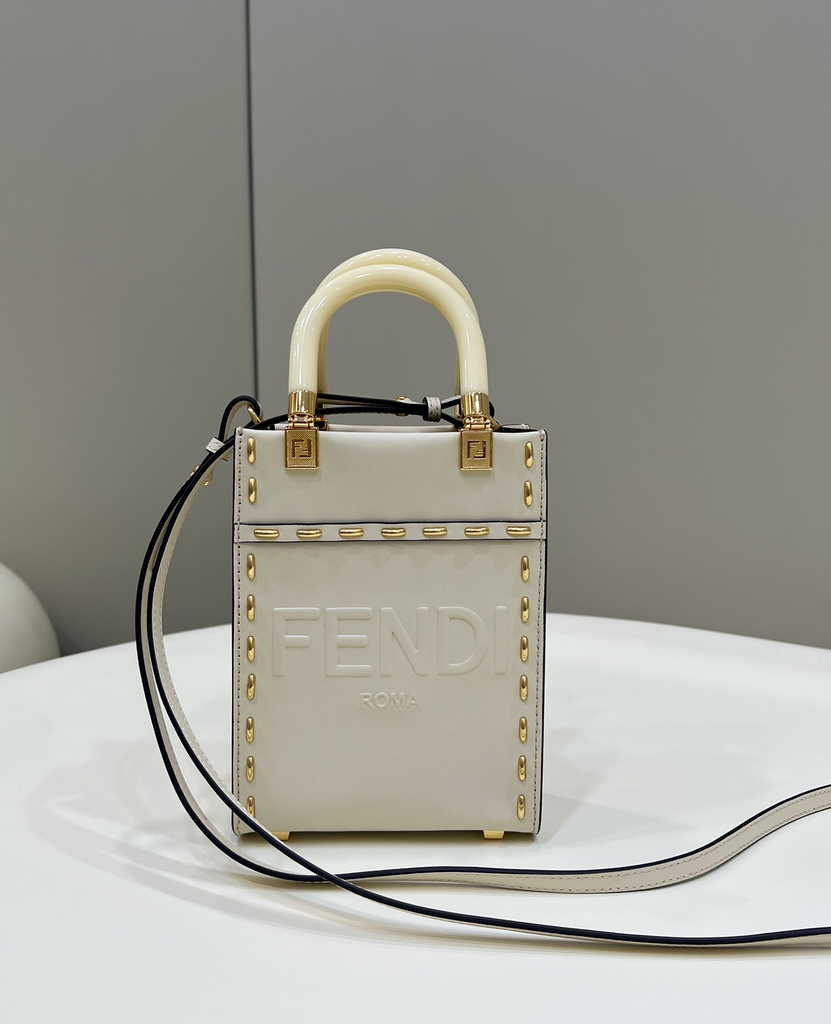 Fendi Mini Sunshine Shopper leather Beige mini-bag 8BS051