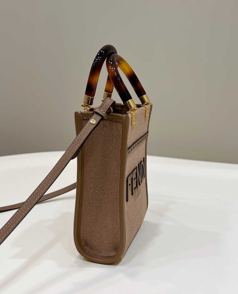 Fendi Mini Sunshine Shopper Brown Natural straw mini-bag 8BS051