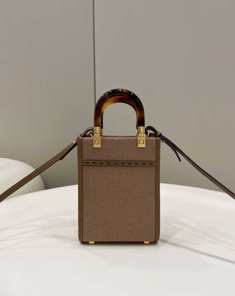 Fendi Mini Sunshine Shopper Brown Natural straw mini-bag 8BS051