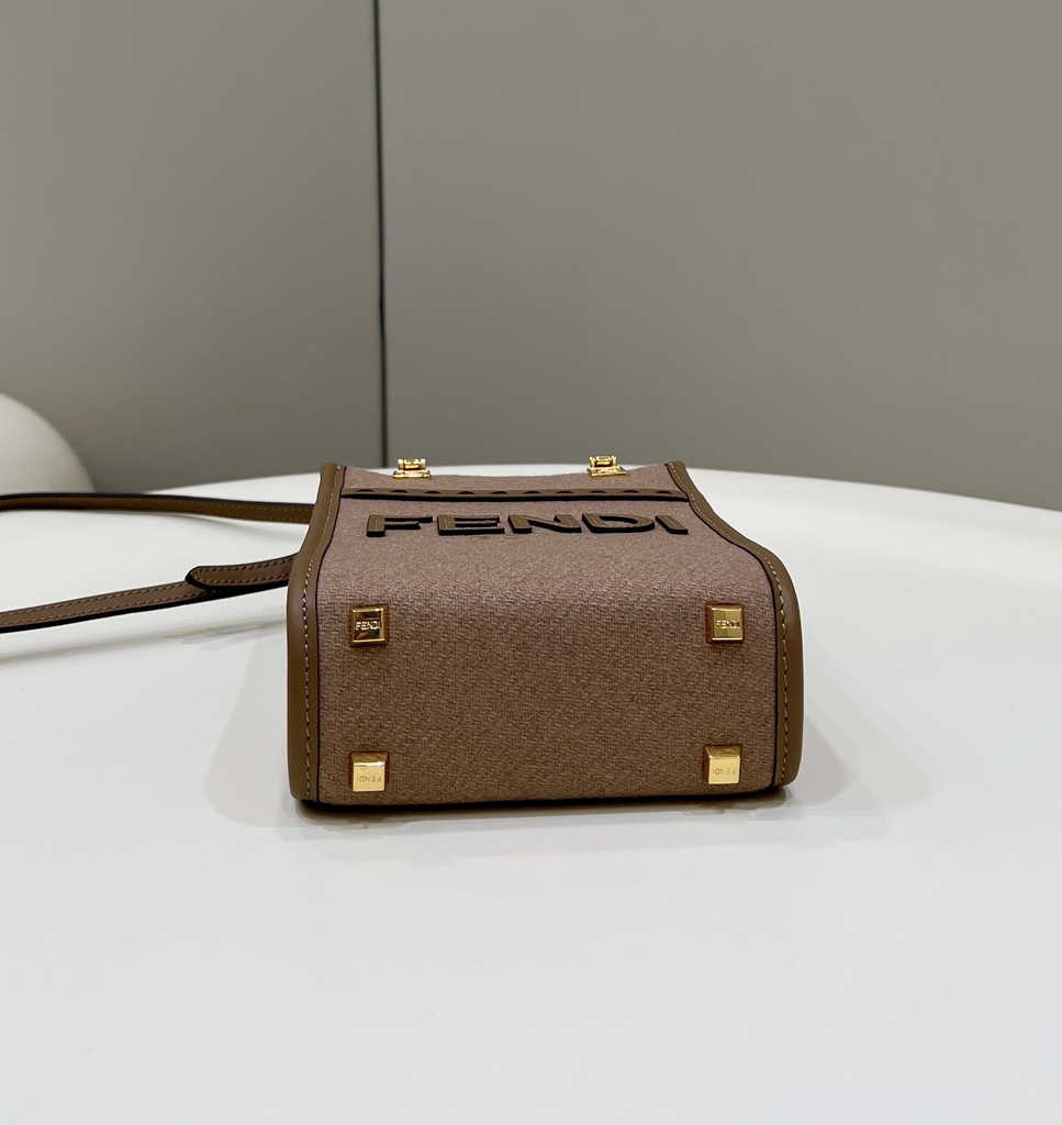 Fendi Mini Sunshine Shopper Brown Natural straw mini-bag 8BS051