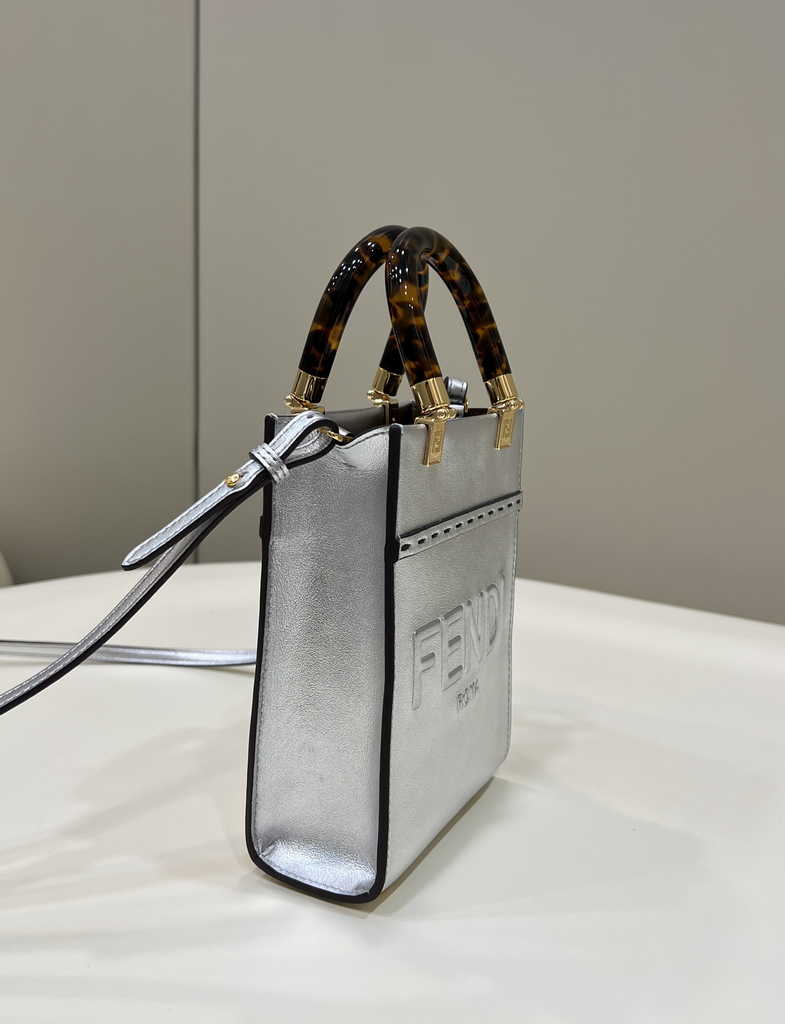 Fendi Mini Sunshine Shopper Silver leather mini-bag 8BS051
