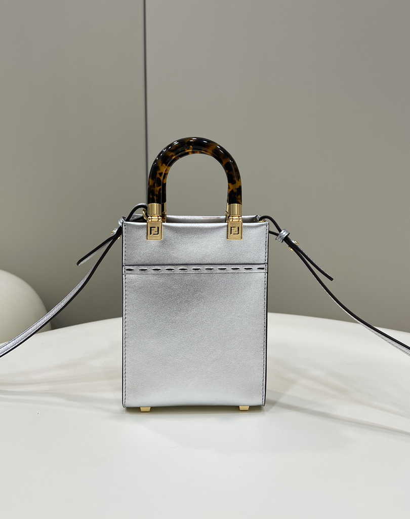 Fendi Mini Sunshine Shopper Silver leather mini-bag 8BS051