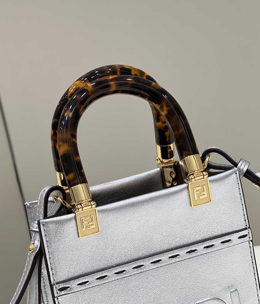 Fendi Mini Sunshine Shopper Silver leather mini-bag 8BS051