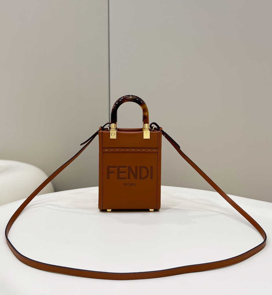 Fendi Mini Sunshine Shopper Brown leather mini-bag 8BS051