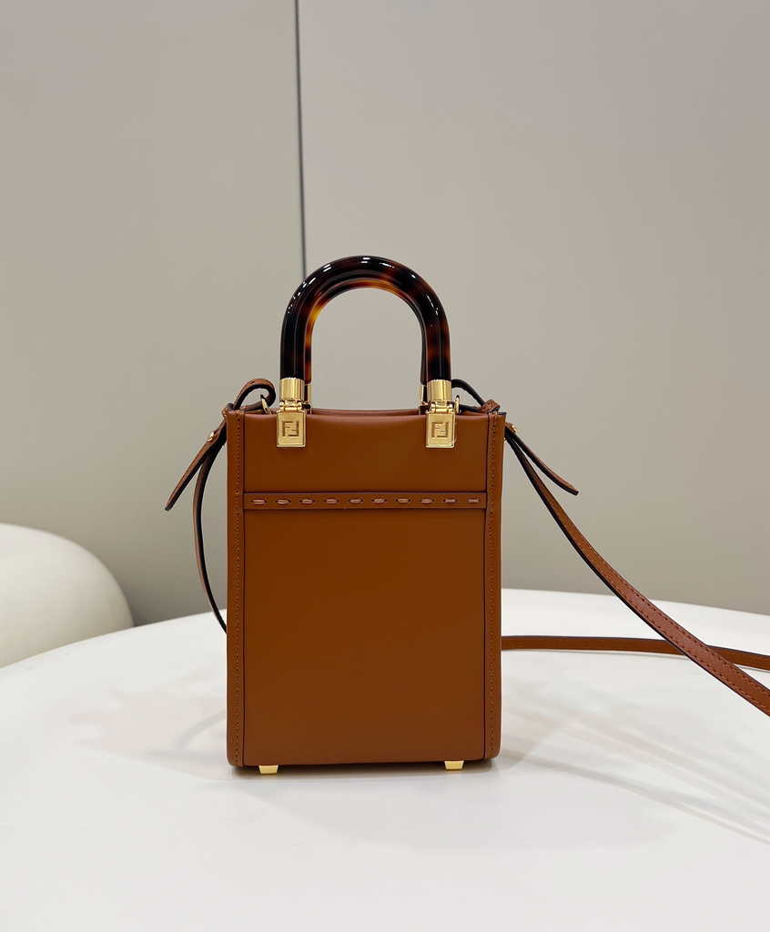 Fendi Mini Sunshine Shopper Brown leather mini-bag 8BS051