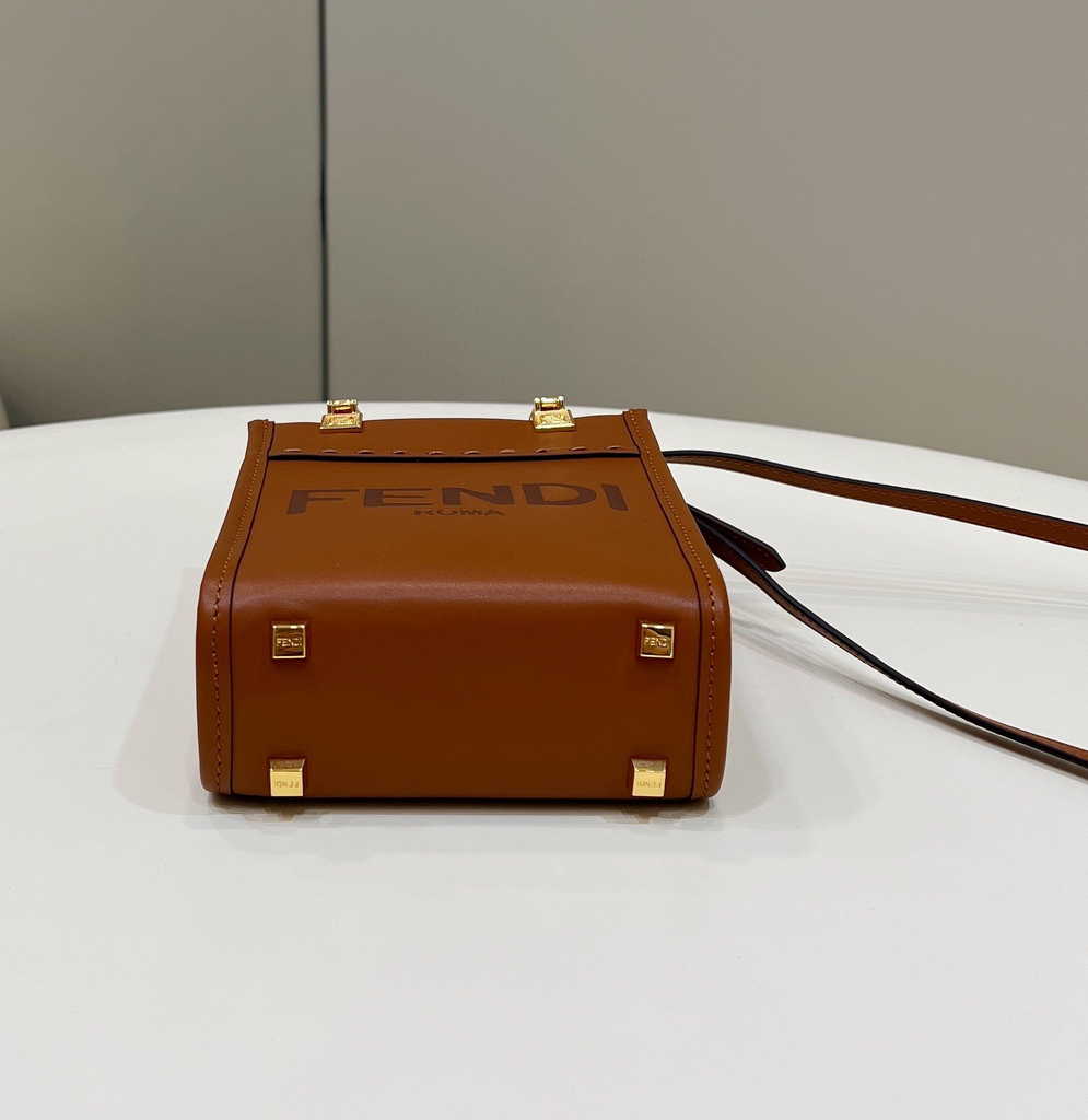 Fendi Mini Sunshine Shopper Brown leather mini-bag 8BS051