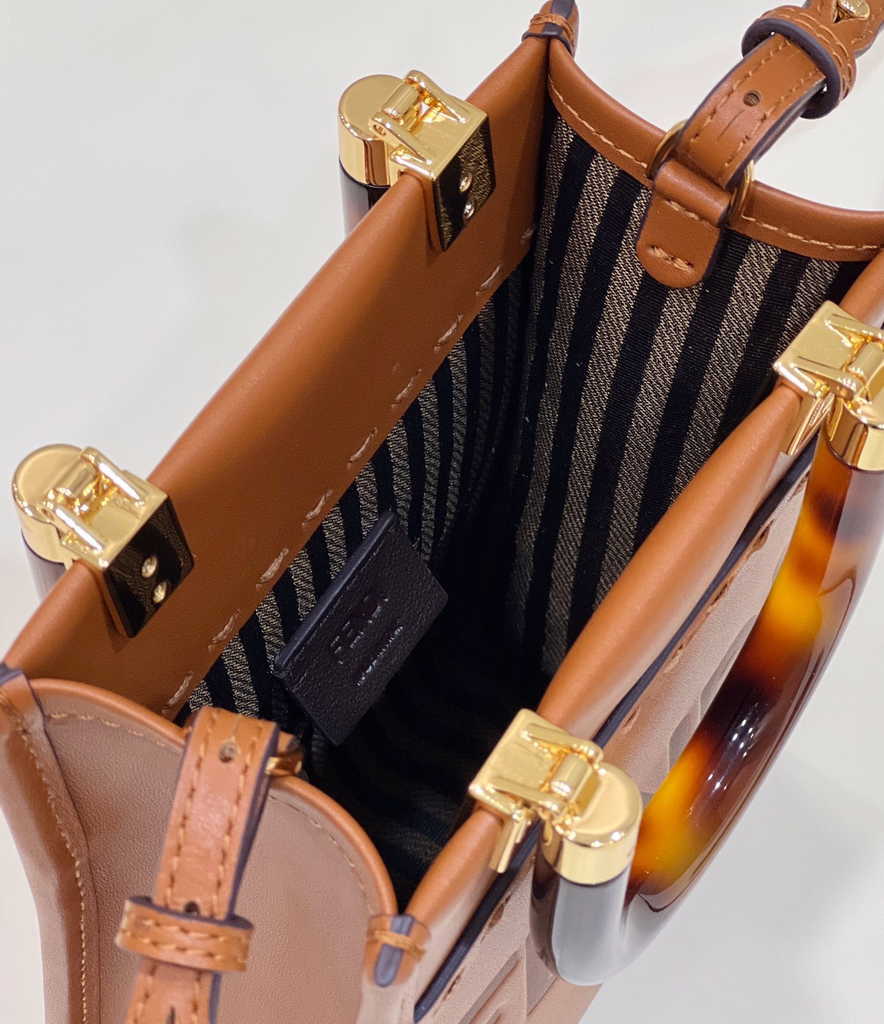Fendi Mini Sunshine Shopper Brown leather mini-bag 8BS051