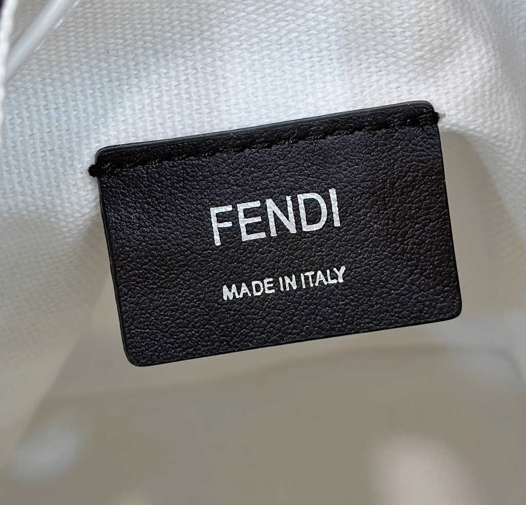 Fendi Bucket Bag Mon Tresor 8BS010 Black and white canvas mini-bag with FF embroidery