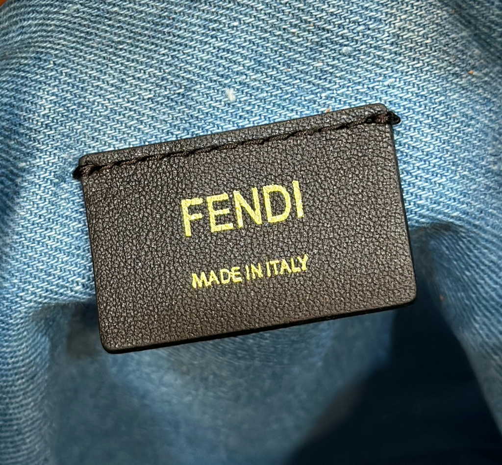 Fendi Bucket Bag Mon Tresor 8BS010 Light blue denim mini-bag with FF embroidery