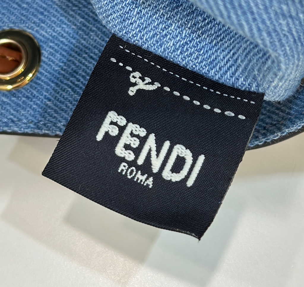 Fendi Bucket Bag Mon Tresor 8BS010 Light blue denim mini-bag with FF embroidery