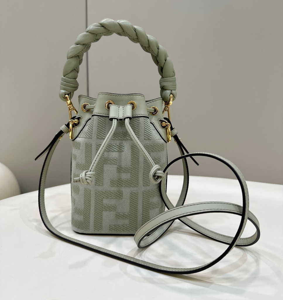 Fendi Bucket Bag Mon Tresor 8BS010 Light green FF canvas mini-bag
