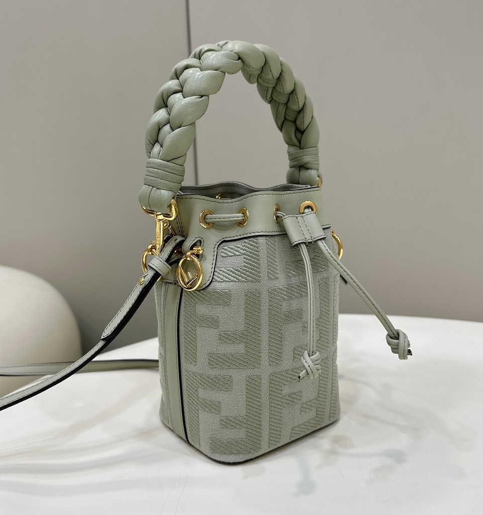 Fendi Bucket Bag Mon Tresor 8BS010 Light green FF canvas mini-bag
