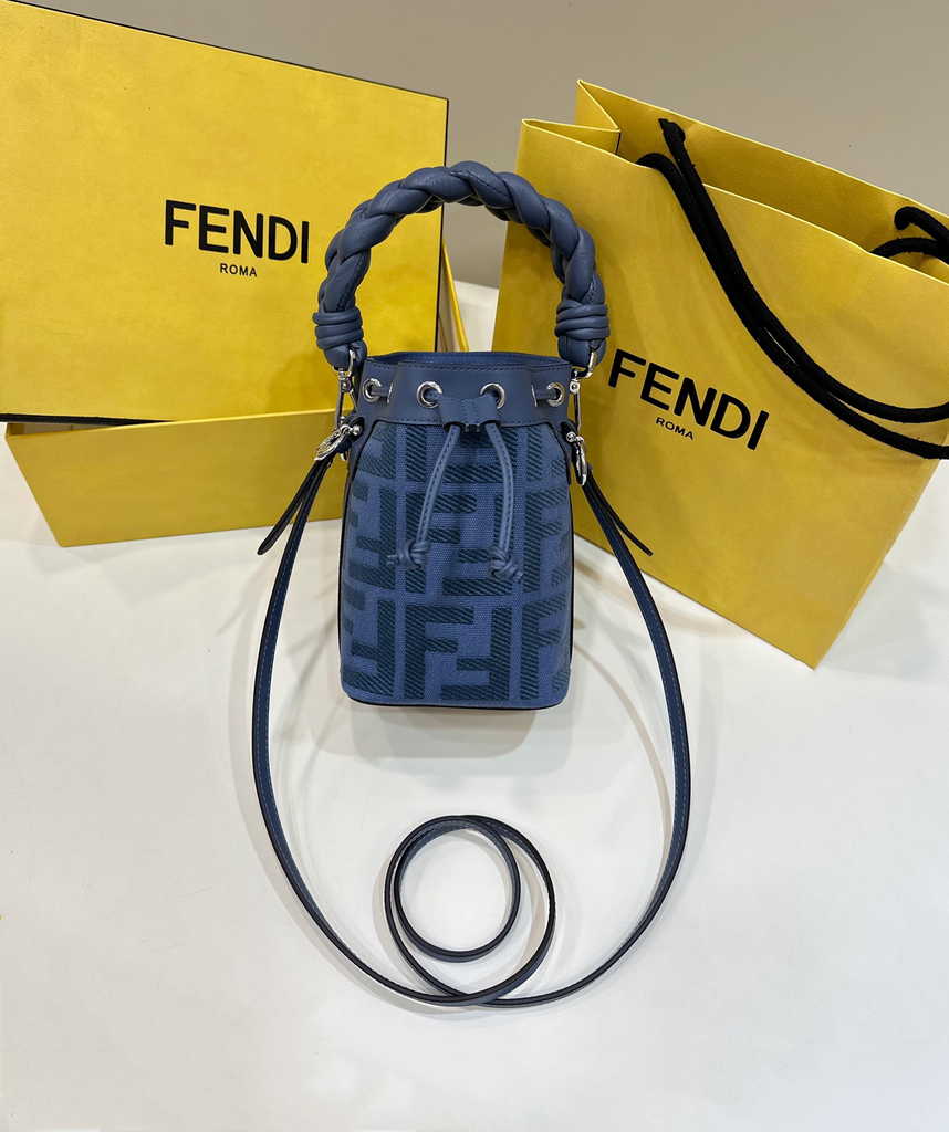 Fendi Bucket Bag Mon Tresor 8BS010 Blue FF canvas mini-bag