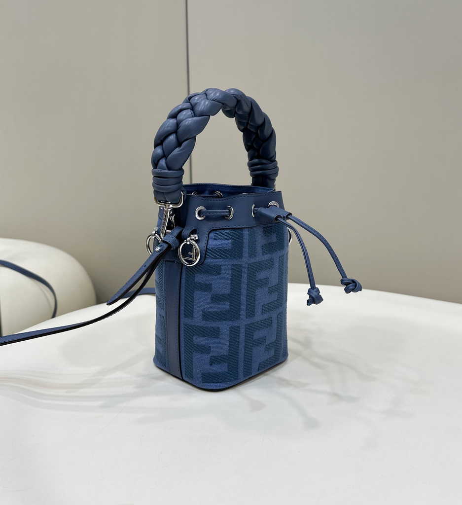 Fendi Bucket Bag Mon Tresor 8BS010 Blue FF canvas mini-bag