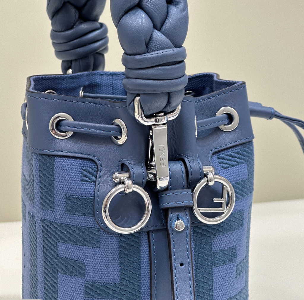 Fendi Bucket Bag Mon Tresor 8BS010 Blue FF canvas mini-bag
