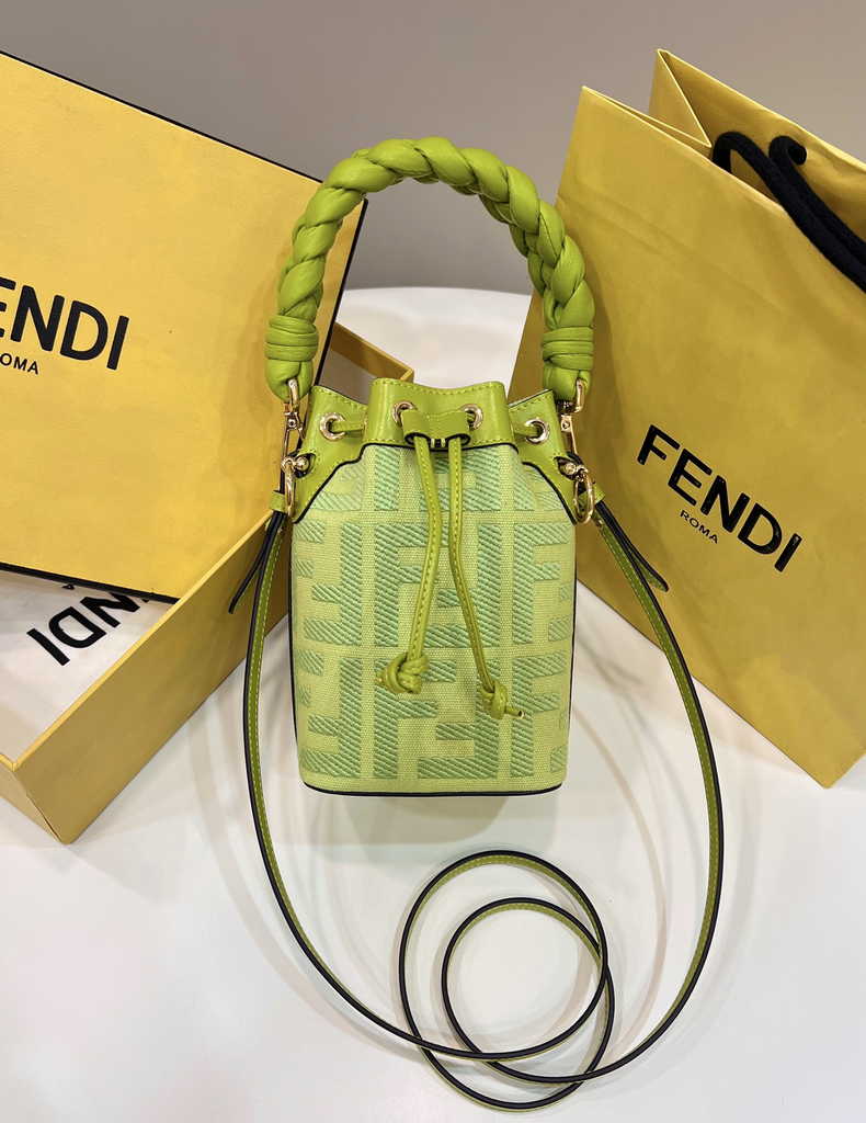Fendi Bucket Bag Mon Tresor 8BS010 Acid green FF canvas mini-bag