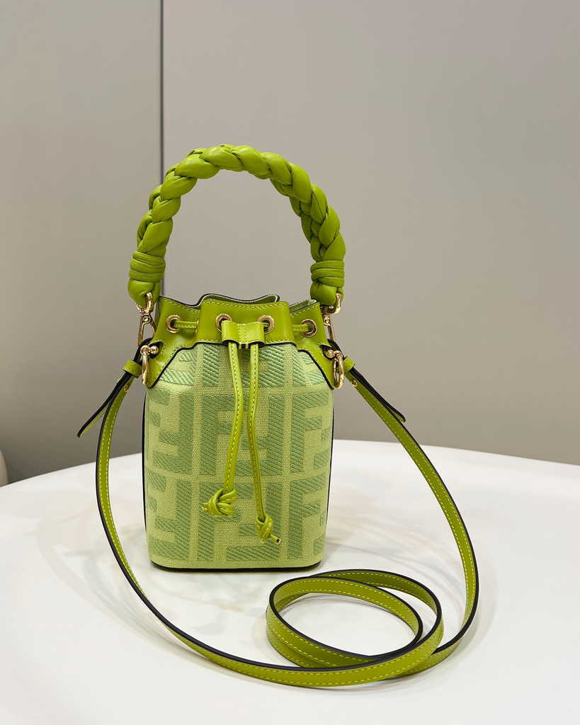 Fendi Bucket Bag Mon Tresor 8BS010 Acid green FF canvas mini-bag