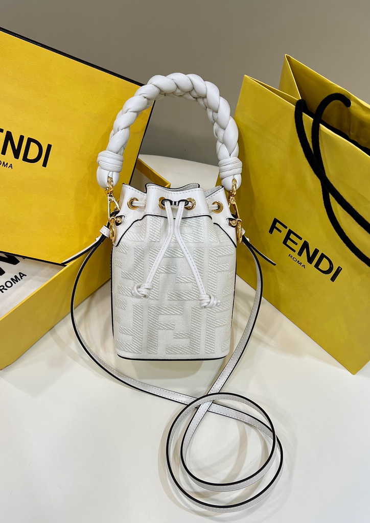 Fendi Bucket Bag Mon Tresor 8BS010 White FF canvas mini-bag