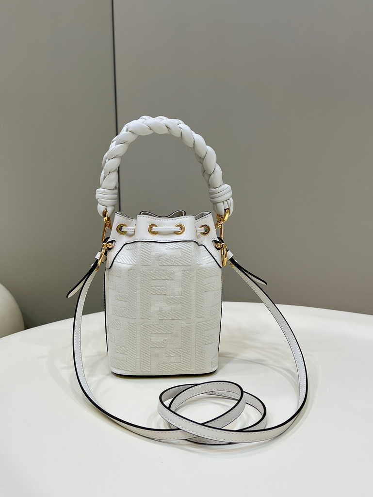 Fendi Bucket Bag Mon Tresor 8BS010 White FF canvas mini-bag