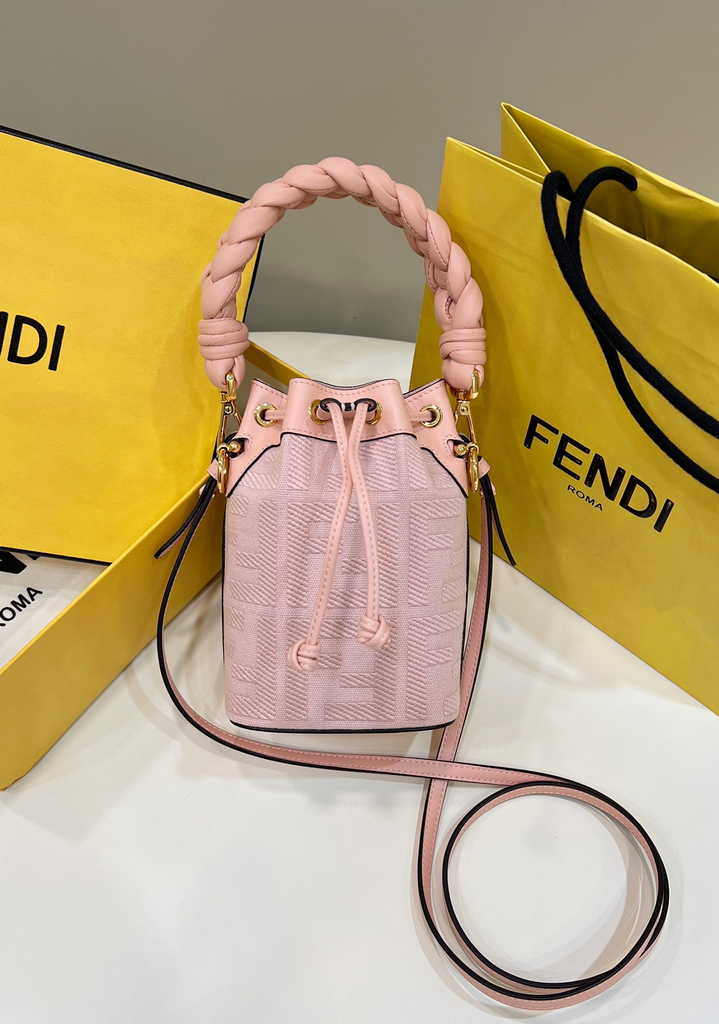 Fendi Bucket Bag Mon Tresor 8BS010 Pink FF canvas mini-bag