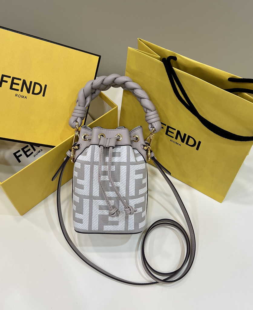 Fendi Bucket Bag Mon Tresor 8BS010 White canvas FF mini bag