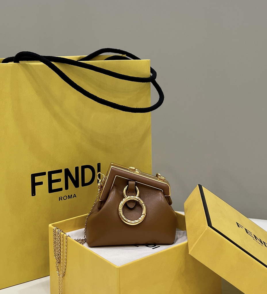 Fendi Nano First Charm Shoulder Bag 7AS051 Brown Leather