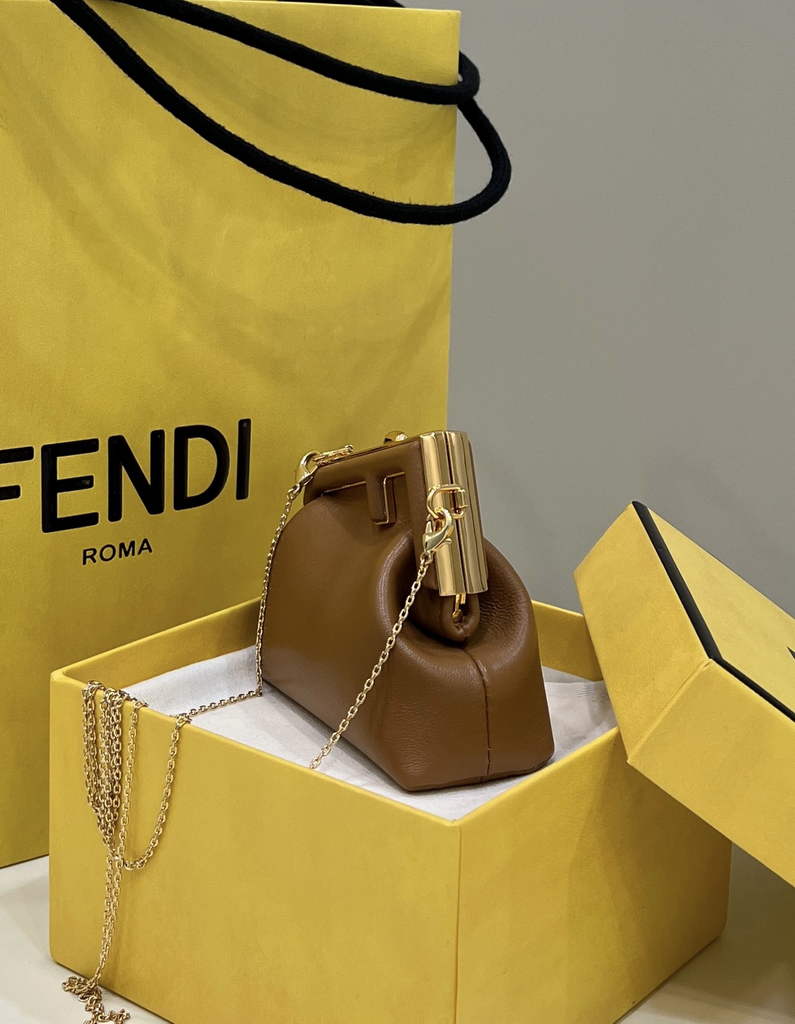 Fendi Nano First Charm Shoulder Bag 7AS051 Brown Leather