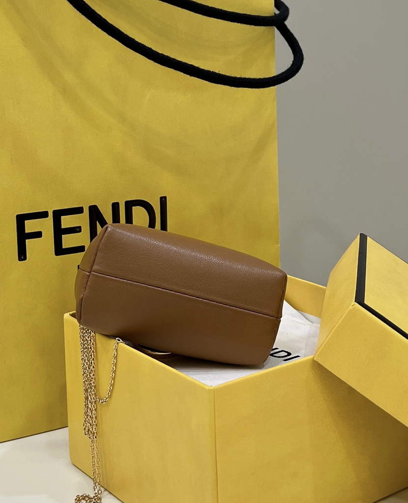 Fendi Nano First Charm Shoulder Bag 7AS051 Brown Leather