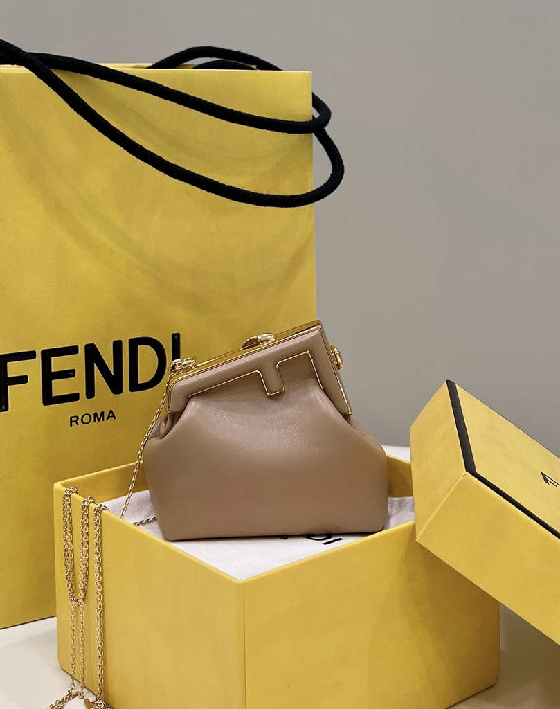 Fendi Nano First Charm Shoulder Bag 7AS051 Apricot Leather