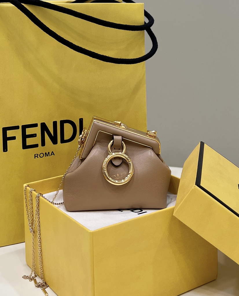 Fendi Nano First Charm Shoulder Bag 7AS051 Apricot Leather