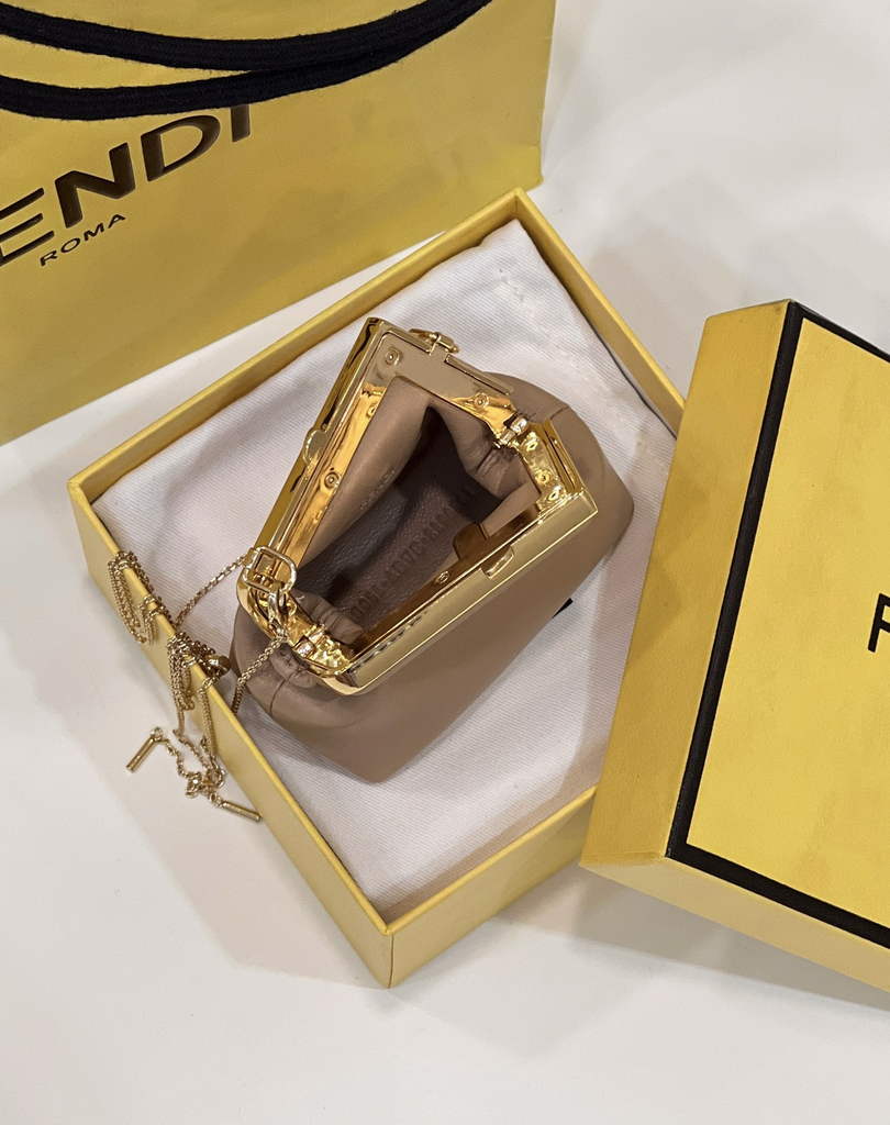 Fendi Nano First Charm Shoulder Bag 7AS051 Apricot Leather
