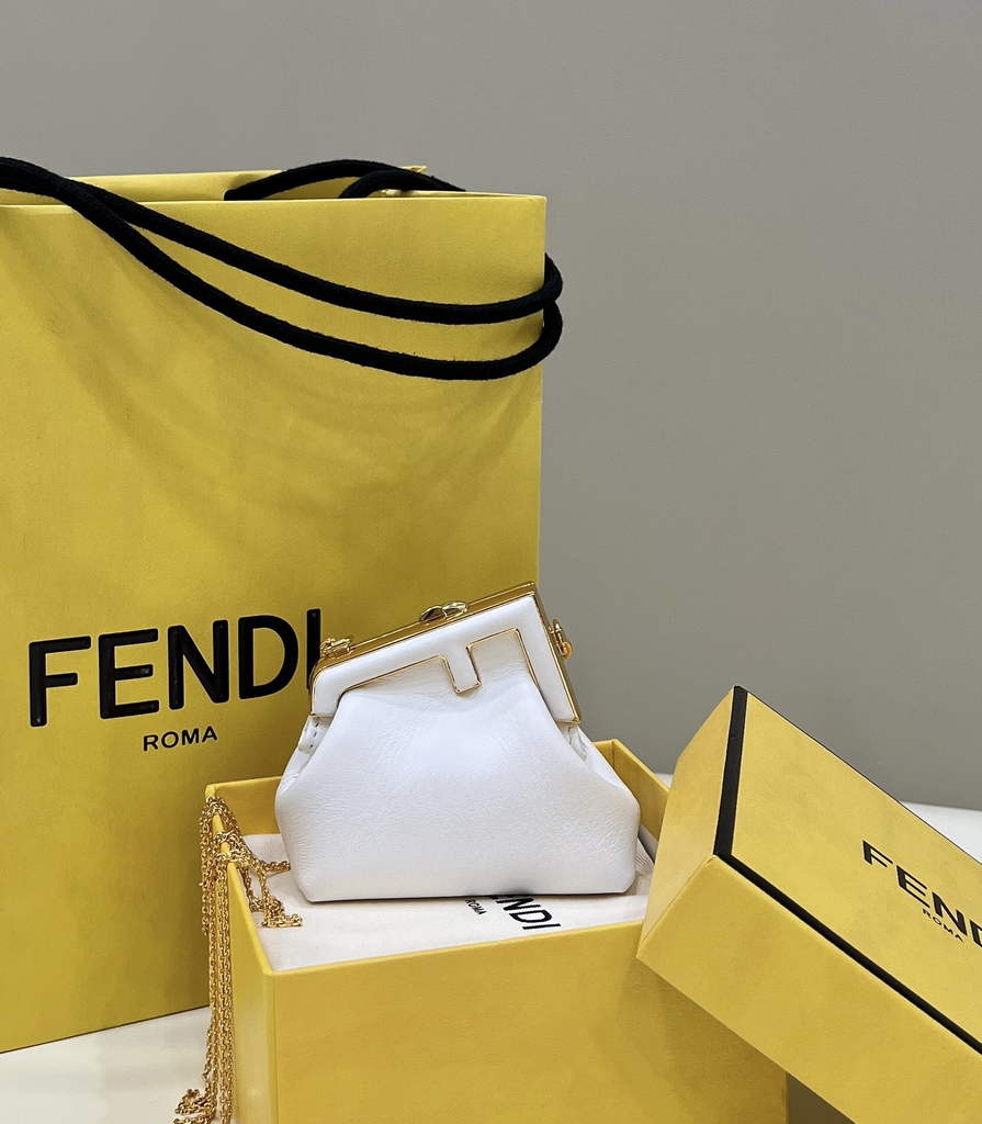 Fendi Nano First Charm Shoulder Bag 7AS051 White Leather