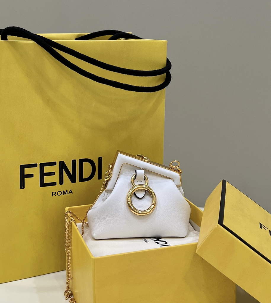 Fendi Nano First Charm Shoulder Bag 7AS051 White Leather