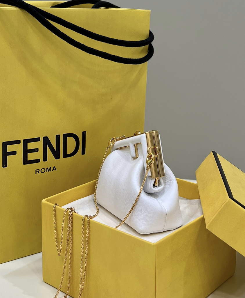 Fendi Nano First Charm Shoulder Bag 7AS051 White Leather