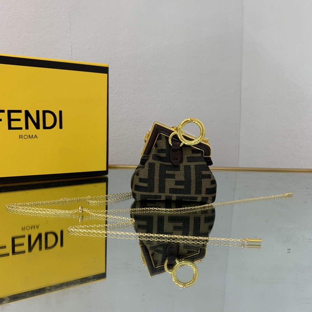 Fendi Nano First Charm Shoulder Bag 7AS051 Brown FF Leather bag