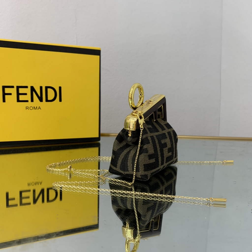 Fendi Nano First Charm Shoulder Bag 7AS051 Brown FF Leather bag
