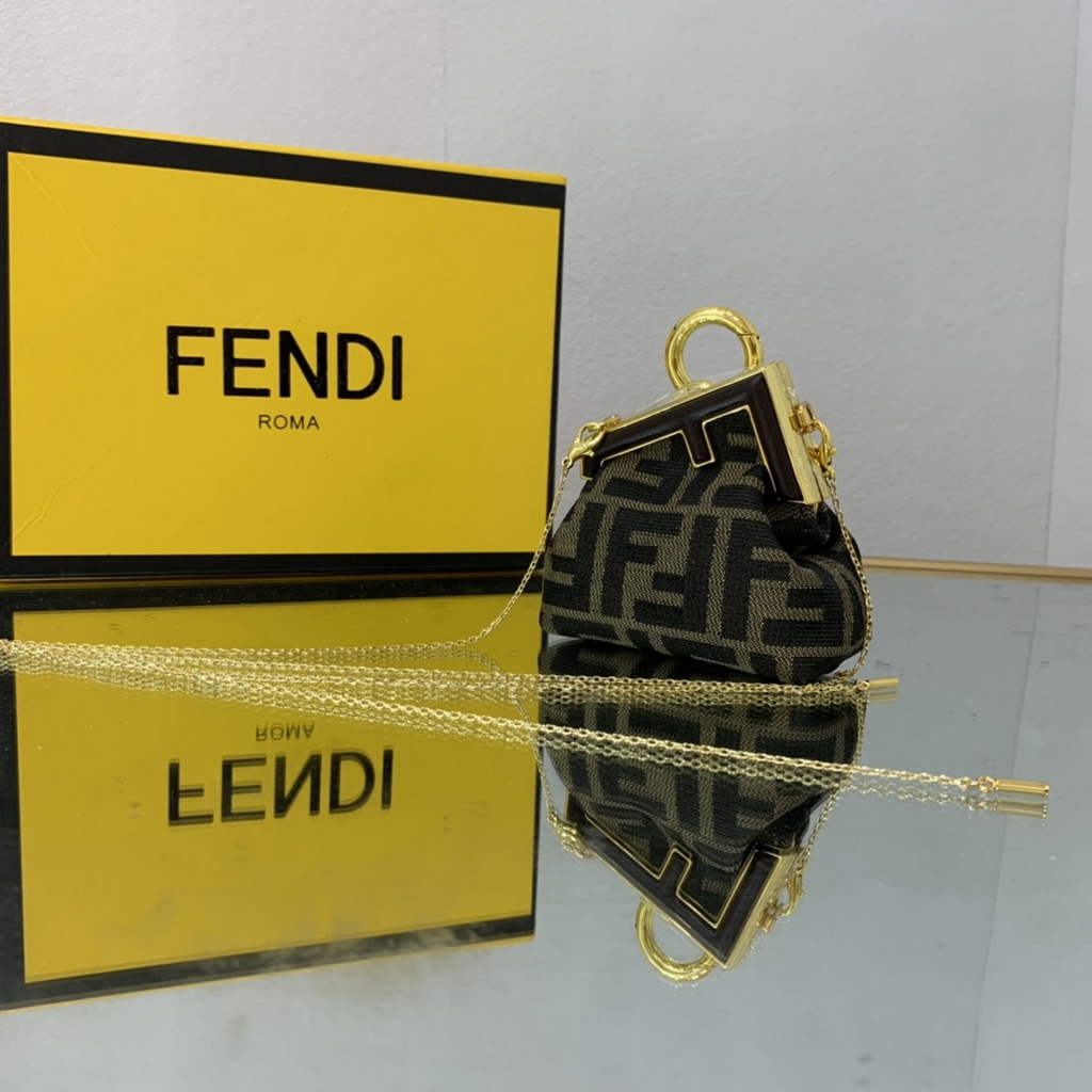 Fendi Nano First Charm Shoulder Bag 7AS051 Brown FF Leather bag