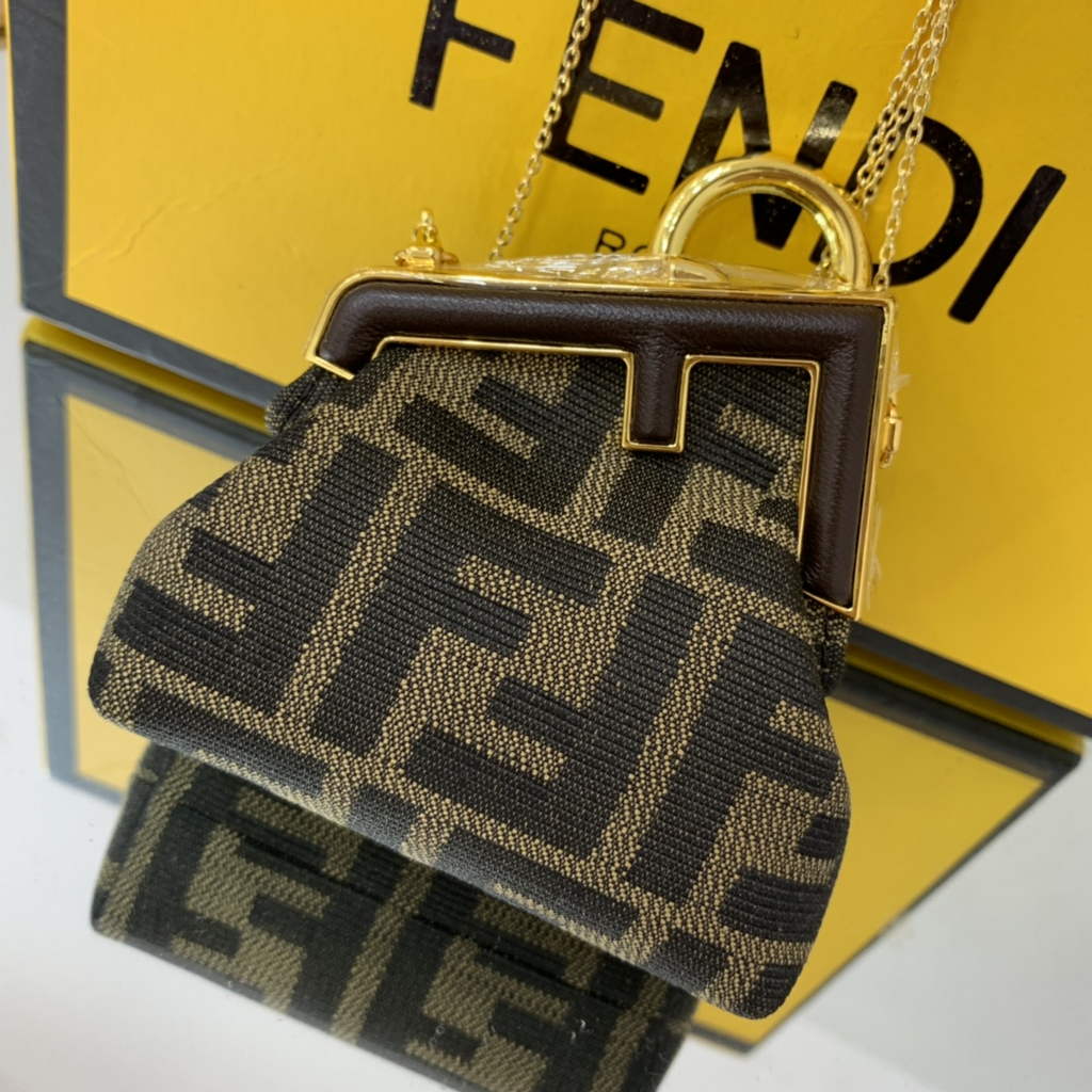 Fendi Nano First Charm Shoulder Bag 7AS051 Brown FF Leather bag