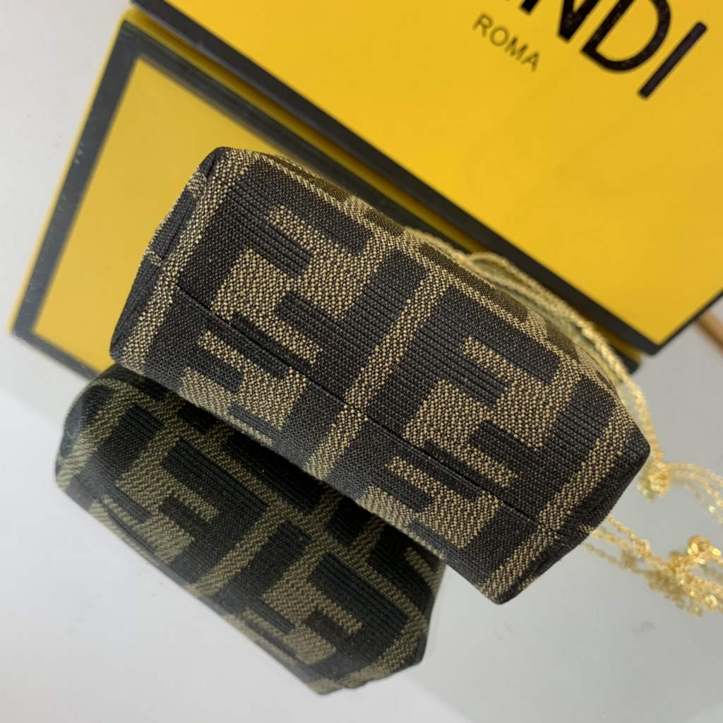 Fendi Nano First Charm Shoulder Bag 7AS051 Brown FF Leather bag