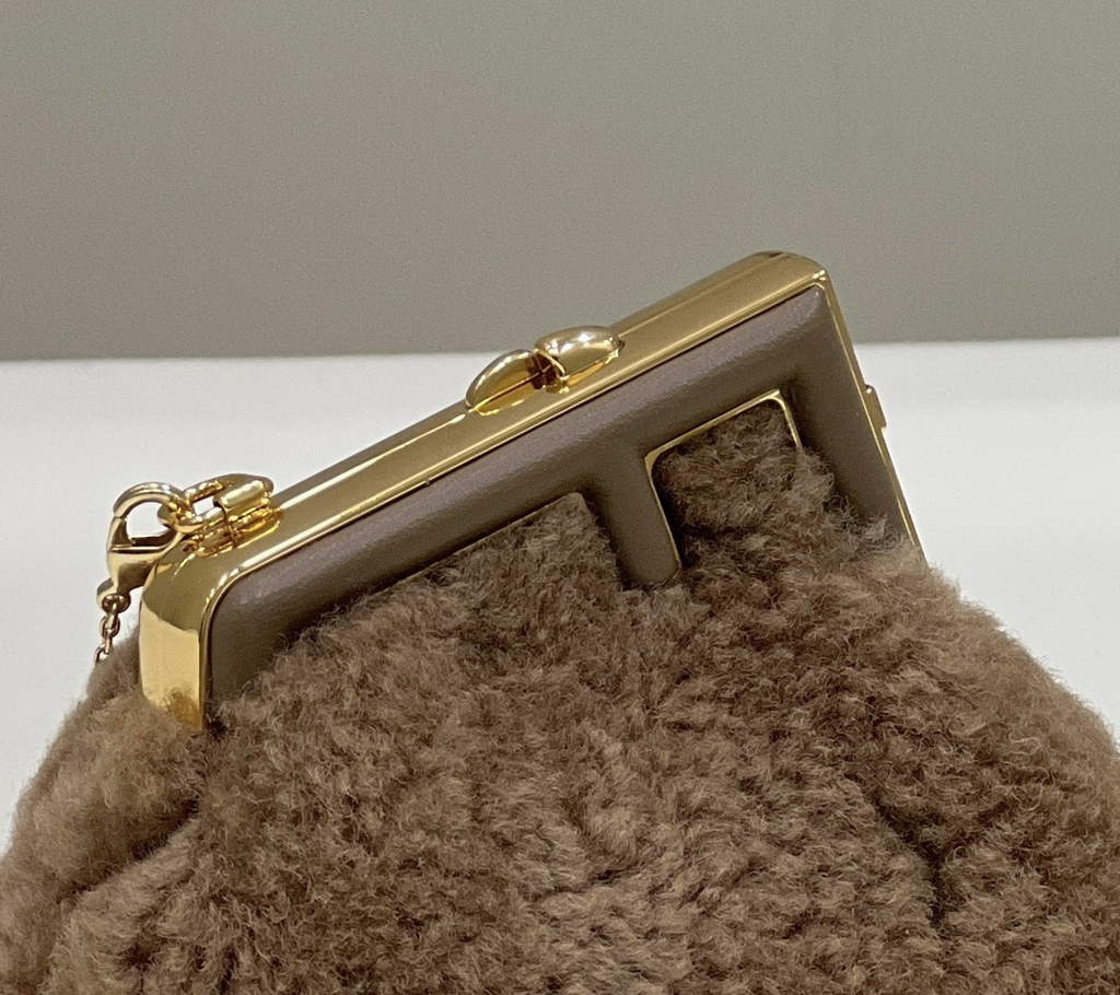 Fendi Nano First Charm Shoulder Bag 7AS051 Kkaki sheepskin bag